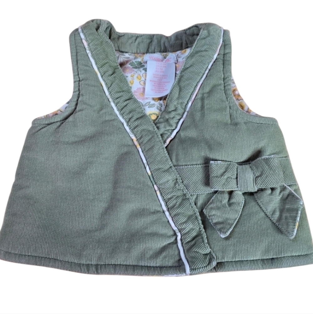 Shabby Chic Floral with Green Corduroy Vest . Size 0-3 Months Very Clean Thick